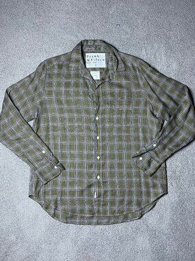 Frank & Eileen Italian Flannel Eileen Shirt Plaid Glitter Army Relaxed Womens XS